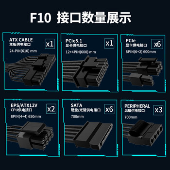 长城（Great Wall）额定1000W F10白金牌全模组电源（ATX3.1/原生PCIe5.1/自动启停/全电压/闪电加速）