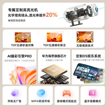 Rigal（瑞格尔）B2Pro 投影仪家用智能投影机卧室投影电视(TOF无感自动对焦 无感自动梯形 家庭影院)