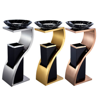 科力邦（Kelibang）不锈钢垃圾桶 宾馆酒店新概念欧式垃圾桶会所走廊电梯烟灰桶S型黑白根盆 KB1070 不锈钢