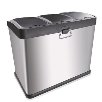 科力邦（Kelibang）不锈钢垃圾桶 大号环保分类垃圾桶脚踏方桶带盖三分类商场酒店户外可回收垃圾箱 45L KB1080