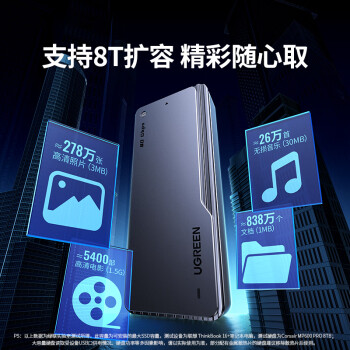 绿联 M.2 NVMe/SATA固态硬盘盒20Gbps 兼容雷电3/4适用苹果16笔记本台式机手机外接SSD移动硬盘壳