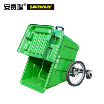 安赛瑞 环卫保洁垃圾车 手推垃圾车 大容量塑料环卫垃圾车 绿色 127×76×96cm 容量400L 10674