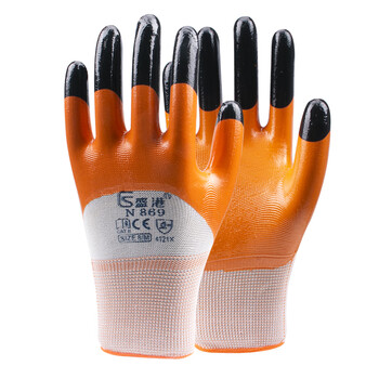 盛港 劳保手套 丁腈掌涂耐磨王十三针涤纶纱线869均码12付/包