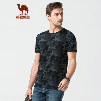 骆驼（CAMEL）男装 夏季时尚迷彩休闲短袖男士舒适透气圆领上衣薄款T恤 深灰 XL