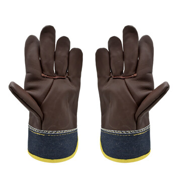 路宁 半指二层牛皮+牛仔布短袖 海员手套 劳保手套电焊手套