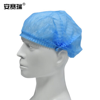 安赛瑞 一次性无纺布帽子 蓝色条形帽发套头套帽 车间实验室适用 100只装 39939