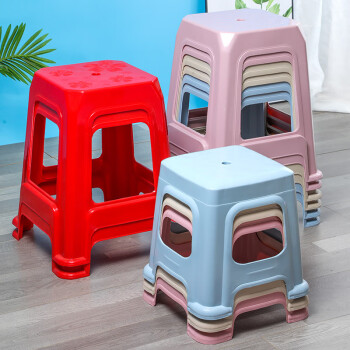 时通加厚塑料凳子成人高凳儿童矮凳大排档地摊塑料椅子可叠放A011蓝色（31高)