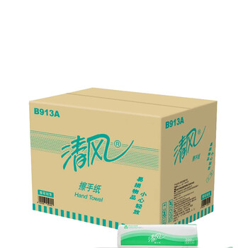 清风 B913A原生木浆擦手纸 225*230 1层3折200张/包  20包/箱 