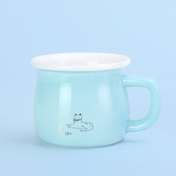 贝瑟斯 糖果色陶瓷水杯情侣杯子麦片杯马克杯牛奶杯陶瓷杯咖啡杯蓝色280ml