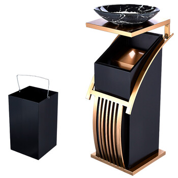 科力邦（Kelibang）不锈钢垃圾桶 宾馆酒店新概念欧式垃圾桶会所走廊电梯烟灰桶方型黑白根盆 KB1073 钛金