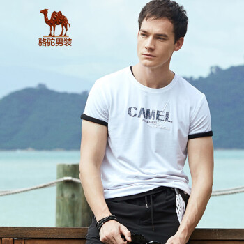 骆驼（CAMEL）男装 夏季男士轻薄短袖t恤男圆领印花休闲透气T恤衫 X9B374159白色 XL