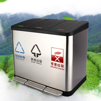 科力邦（Kelibang）不锈钢垃圾桶 脚踏方桶三分类大号带盖分类垃圾桶商场酒店户外环保可回收垃圾箱 27L KB1081