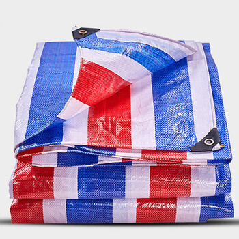 者也 三色彩条布防水防晒加厚双面覆膜防雨布装修户外遮阳布防尘塑料油布雨棚篷布花雨布5*10米