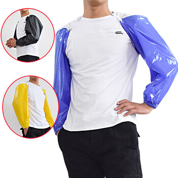 者也 加长防油袖套 1双 蓝色PVC防水水产挂脖防污耐弱酸碱长款 车间工厂厨房