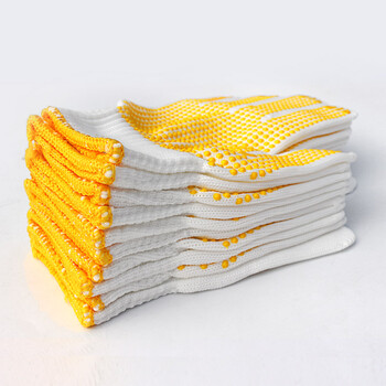 谋福CNMF  漂白棉纱点珠点胶手套防滑耐磨PVC点塑手套劳保手套司机开车防尘（漂白点珠手套）一打12付 80322