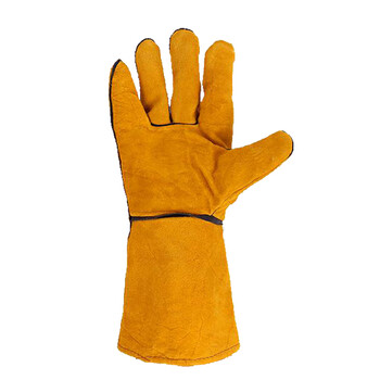 劳保佳 牛皮电焊手套 加长牛皮挂里烧焊工耐磨加厚耐高温劳保手套 黄色牛皮手套 均码