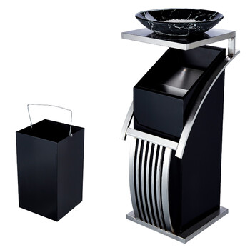 科力邦（Kelibang）不锈钢垃圾桶 宾馆酒店新概念欧式垃圾桶会所走廊电梯烟灰桶方型黑白根盆 KB1073 不锈钢