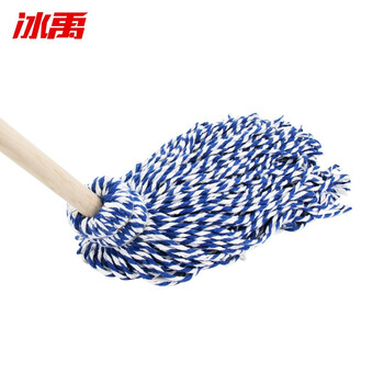 冰禹 BYaf-46 老式拖把 木柄加长木杆棉线圆头吸水拖布   蓝白线拖把（5把/件）