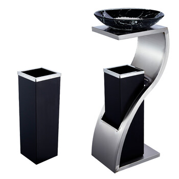科力邦（Kelibang）不锈钢垃圾桶 宾馆酒店新概念欧式垃圾桶会所走廊电梯烟灰桶S型黑白根盆 KB1070 不锈钢