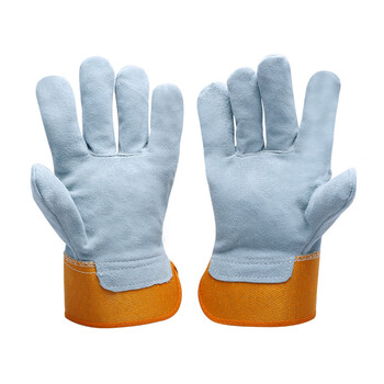 者也 3双电焊手套牛皮耐磨加厚耐高温短款短皮焊接焊工劳保手套防烫 黄灰