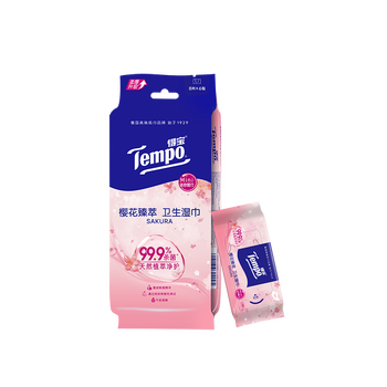 得宝（TEMPO）樱花杀菌湿巾 8片*6包 杀菌率99.9% 温和不刺激 湿纸巾 湿巾小包