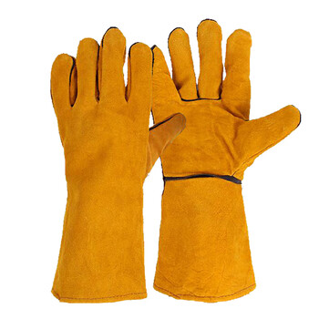 劳保佳 牛皮电焊手套 加长牛皮挂里烧焊工耐磨加厚耐高温劳保手套 黄色牛皮手套 均码