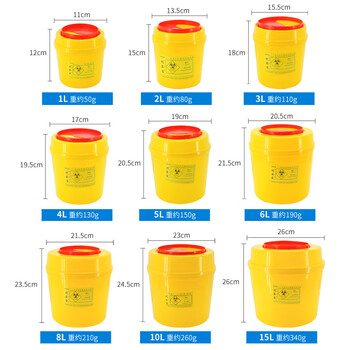 兰诗（LAUTEE）LQH-003 利器盒 医院诊所药店实验室用锐器盒 黄色圆形垃圾桶 3L圆形10个装