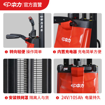 中力（EP）电动堆高车电动叉车1.5吨电瓶堆高车升高堆高机电动堆高车ESR 1.5吨升高3米全电动685宽腿