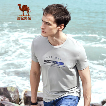 骆驼（CAMEL）男装 夏季男士短袖t恤青年韩版渐变字母印花T恤男 灰色 XL
