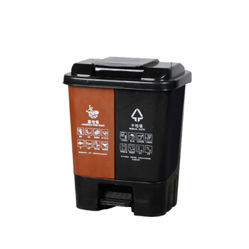 庄太太 【40升蓝黑双桶】上海分类垃圾桶干湿双桶脚踏式干湿分离垃圾桶带盖双桶环卫户外垃圾桶翻盖