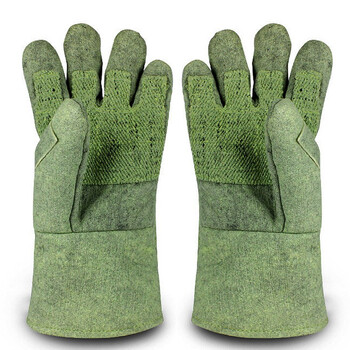 者也（ZYE）500度工业级铸造冶炼电焊隔热防烫手套五指 加长隔热手套 耐高温手套 36cm 【军绿+掌托】