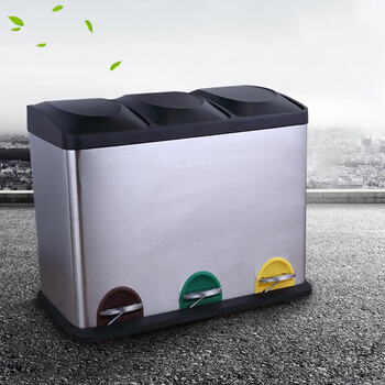 科力邦（Kelibang）不锈钢垃圾桶 大号环保分类垃圾桶脚踏方桶带盖三分类商场酒店户外可回收垃圾箱 45L KB1080