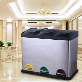 科力邦（Kelibang）不锈钢垃圾桶 大号环保分类垃圾桶脚踏方桶带盖三分类商场酒店户外可回收垃圾箱 45L KB1080