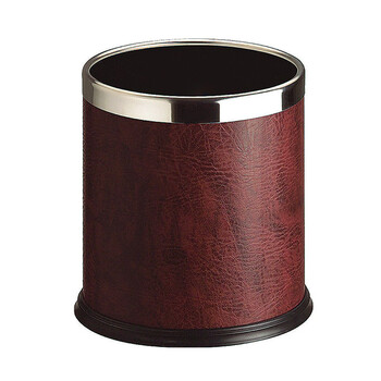 南 GPX-43 固定钢圈包酒红色人造皮单层 南方圆形垃圾桶10升（2个起订） 商用客房垃圾桶 房间桶 果皮桶