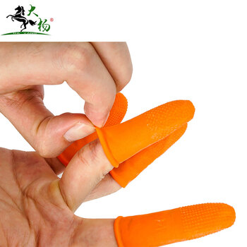 大杨177乳胶手指套 约300只 橙色麻点中码 加厚耐磨防滑无尘点钞粉笔字防护指套 定制