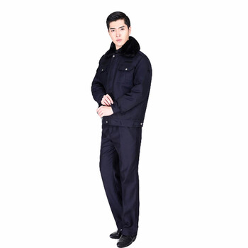 劳保佳 多功能工作服棉衣 保安户外巡逻大衣 加厚保安冬季防寒服套装 藏青色套装 170