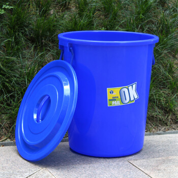 莫恩克 圆形蓝色塑料垃圾桶 加厚工业水桶 户外大号楼层小区垃圾筒 环卫塑料桶 果皮桶 收纳桶 蓝色50L/5个装