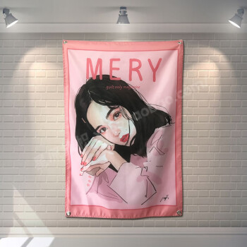 日式手绘风mery美少女粉色房间室内居家宿舍装饰挂布墙布自拍背景 190