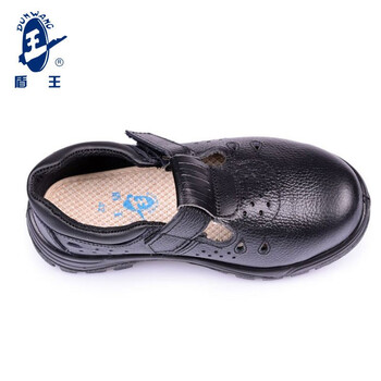 王盾/盾王 9385防砸凉鞋带孔透气聚氨酯鞋底牛皮劳保鞋男女耐磨防滑安全鞋定做 42码 黑色 1双