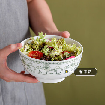 洁雅杰 陶瓷面碗中式釉中彩大碗6英寸家用米饭碗 汤碗 2只装 绿韵