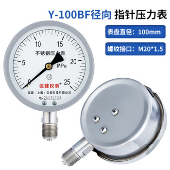 匡建仪表（CONJANT）Y-100BF 304不锈钢压力表 防腐耐高温抗酸碱 0-25mpa 表盘10厘米