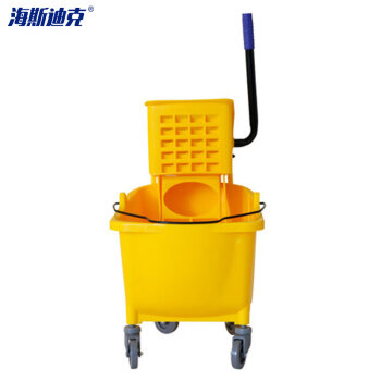 海斯迪克 32L单桶榨水车 轻便式手压式墩布桶 工业/商用拖把挤干桶 拖把桶挤水桶 黄色 HKQJ05