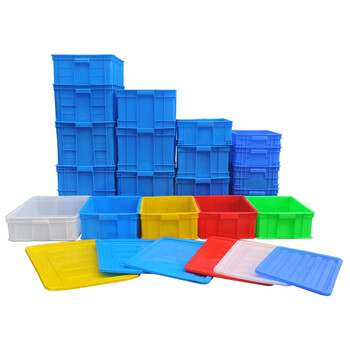 震迪带盖周转箱蓝色加厚塑料箱长方形养鱼箱子552*415*305