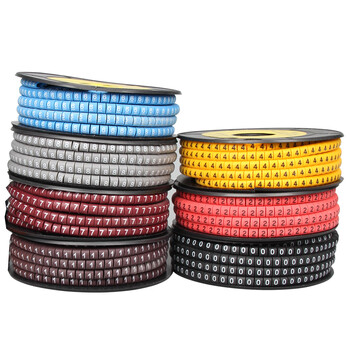 BOWERY彩色数字号码管网线标签套管凹口异形管电线标记管0-9数字标签线号管10色4平方 10卷/套  1套