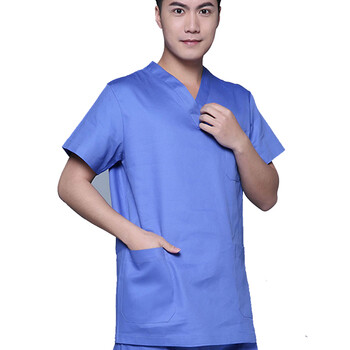 劳保佳 店铺技师服 耐高温工作服 手术室隔离衣短袖 女蓝色 XXL 可定制