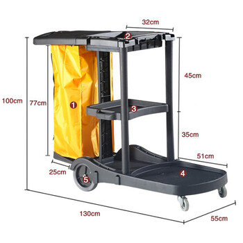 斯图加厚杂物车多功能清洁手推车保洁清洁三层车清包车小黄袋帆布垃圾袋清洁杂物车 7171黑色多功能杂物车