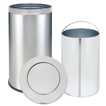 兰诗(LAUTEE)A-186 大堂港式垃圾桶烟灰桶 商用圆形翻盖座地垃圾桶 砂纹钢