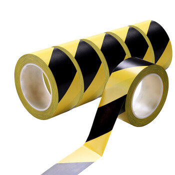 鸣固 黄黑警示胶带 安全划线警戒胶带 宽隔离警示贴 工厂仓库标识斑马线胶带 48mm*18米 6卷
