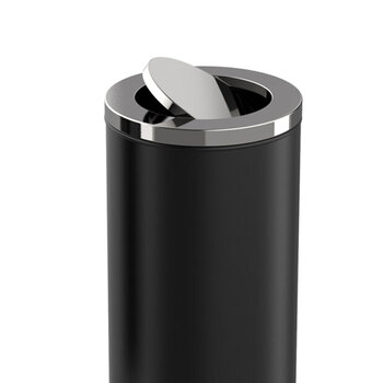 海斯迪克 HK-8010  圆形不锈钢垃圾桶 带内桶室内商场垃圾桶 翻盖港式桶 黑色25*61cm