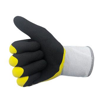 谋福CNMF103劳保手套透气耐磨防滑尼龙皱纹浸胶乳胶防护工作手套工地搬运装卸 【透气王黄纱黑12双装】